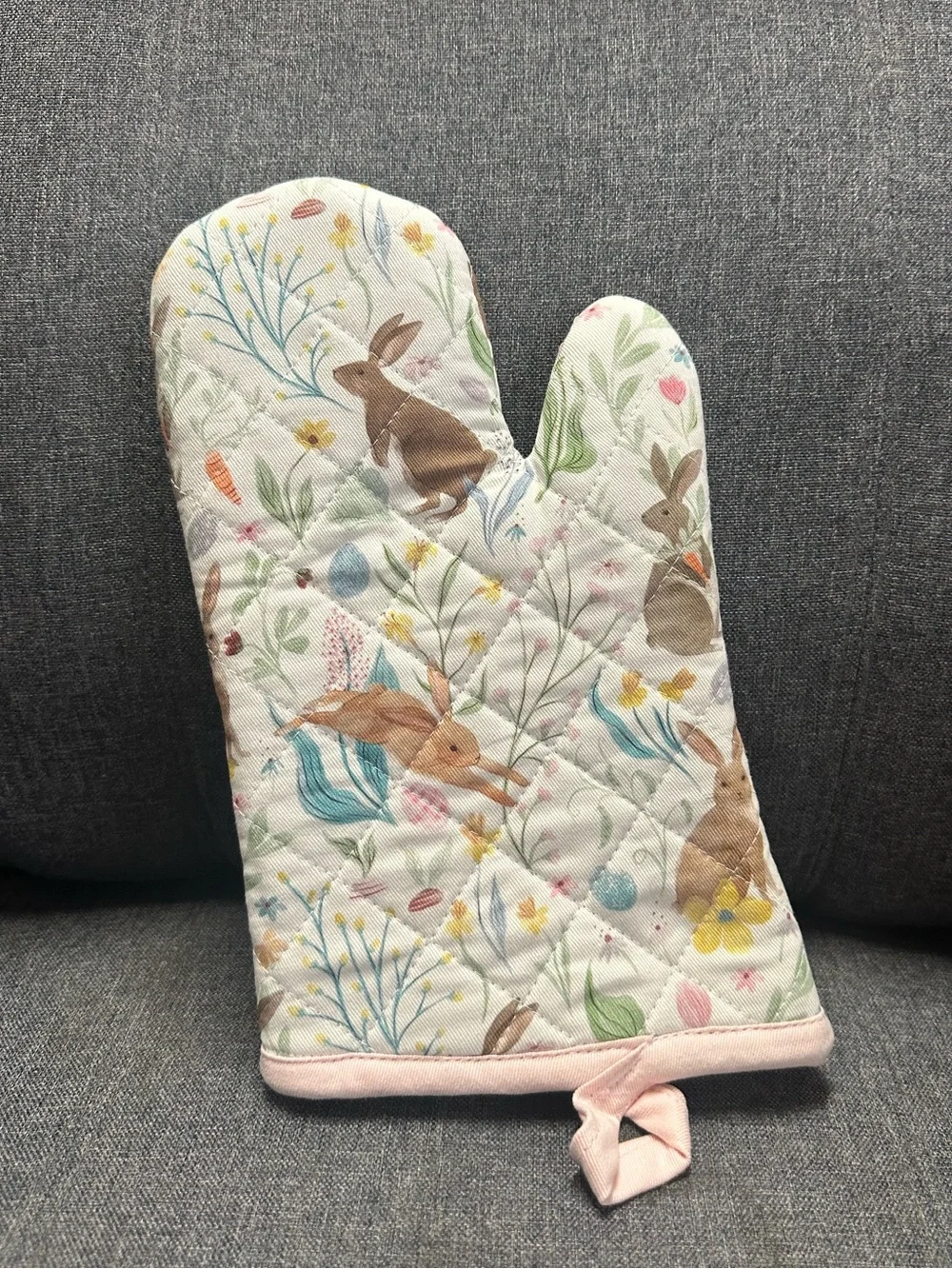 Sur La Table Pink Trim Bunny Print Cotton Oven Mitt
